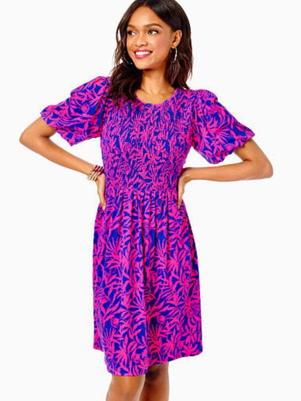 Women's Lilly Pulitzer Chrystelle Smocked fit and flare dress size Large